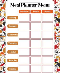 Editable 2 Week Dinner Menu Template Doc Example