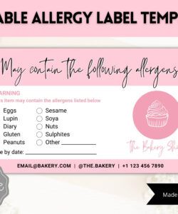 Editable Food Allergy Allergen Menu Template  Excel