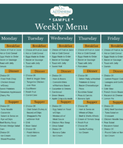 Printable Weekly Assisted Living Menu Template Word Example