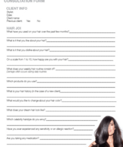 Best Hair Colour Consultation Form Template Pdf Sample