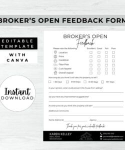 Costum Broker Open House Feedback Form Template Excel Sample