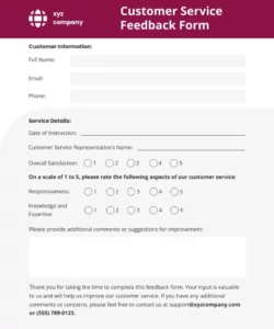 Costum Customer Service Feedback Form Template  Sample