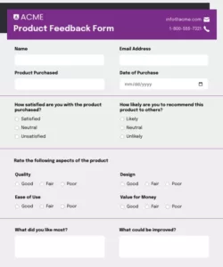 Costum Delivery Feedback Form Template Doc Sample