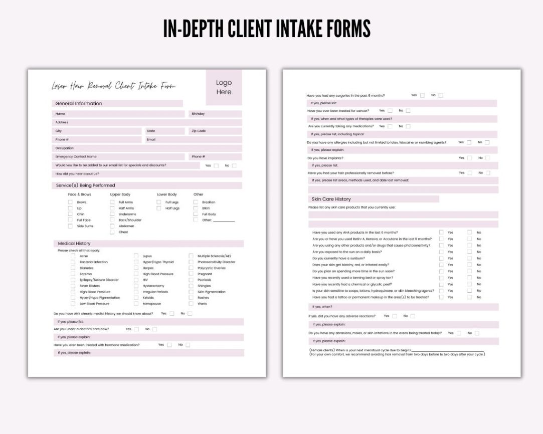 Costum Laser Hair Removal Consultation Form Template Word Example