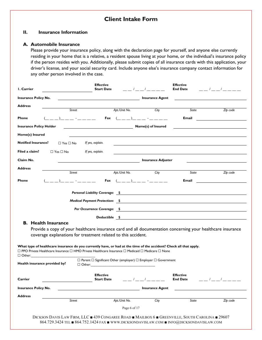 Costum Law Firm Intake Form Template Doc Sample