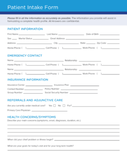 Costum Psychiatric Intake Form Template Word Sample