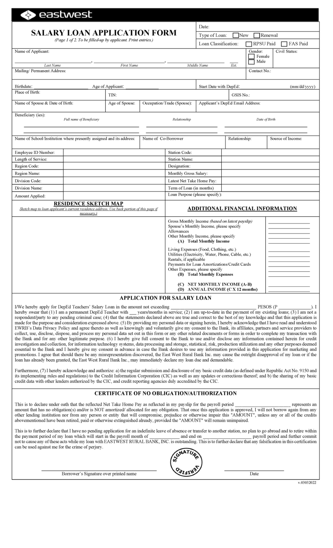 Costum Salary Advance Loan Application Form Template Pdf Example