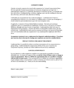 Editable Acupuncture Consent Form Template  Sample