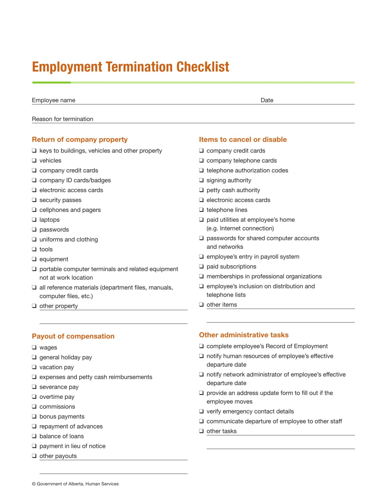 Editable Employee Termination Form Template Pdf Sample