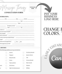 Editable Massage Therapy Consultation Form Template Excel