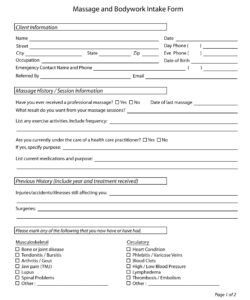 Editable Massage Therapy Consultation Form Template Excel Sample