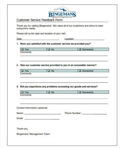 Free Customer Service Feedback Form Template Word