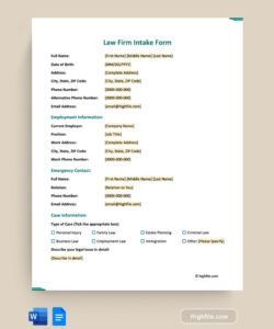 Free Law Firm Intake Form Template Pdf Sample