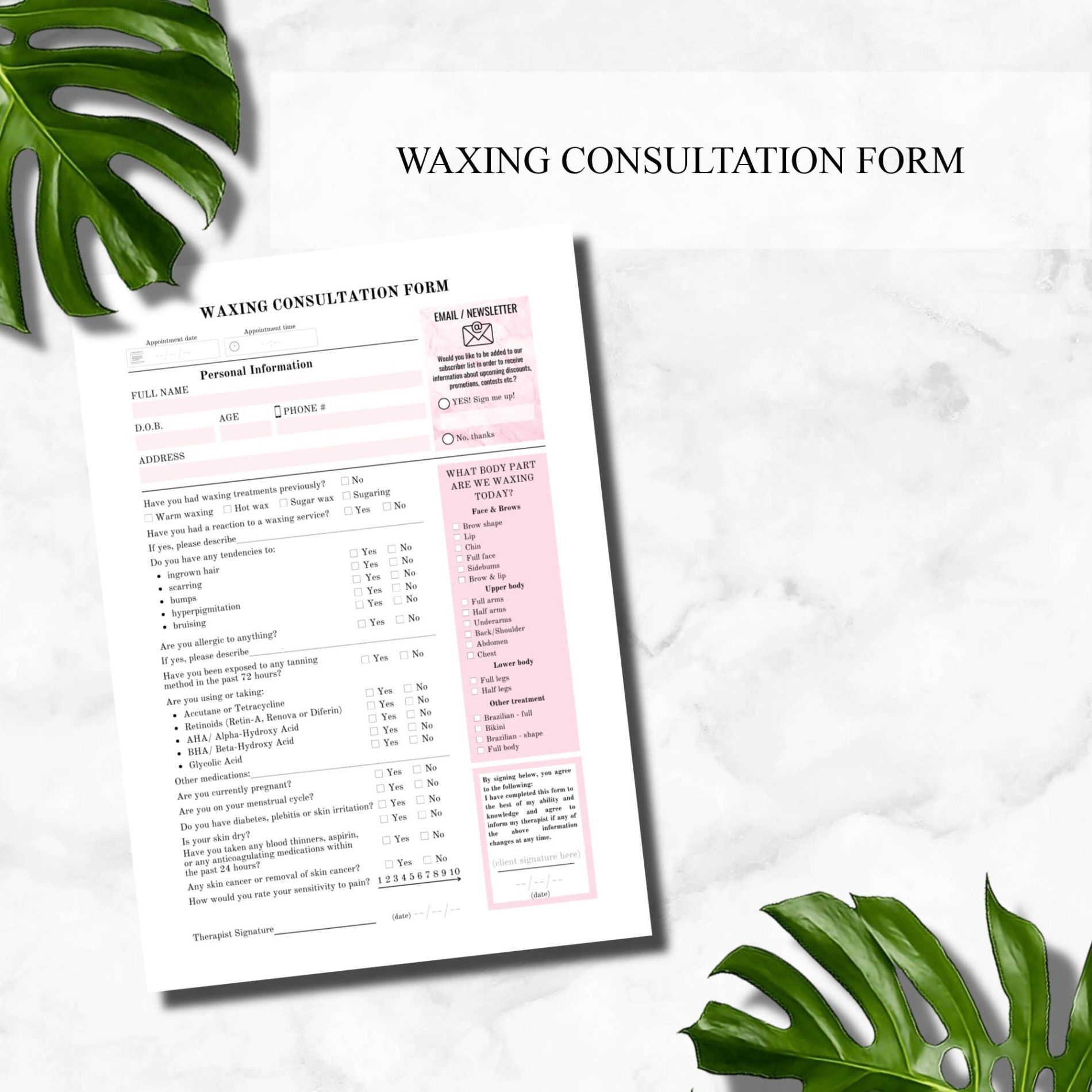 Free Waxing Consultation Form Template Pdf Sample