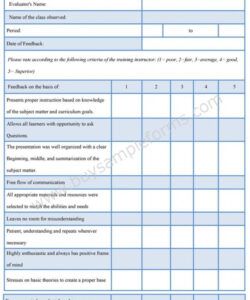 Instructor Feedback Form Template Pdf Sample