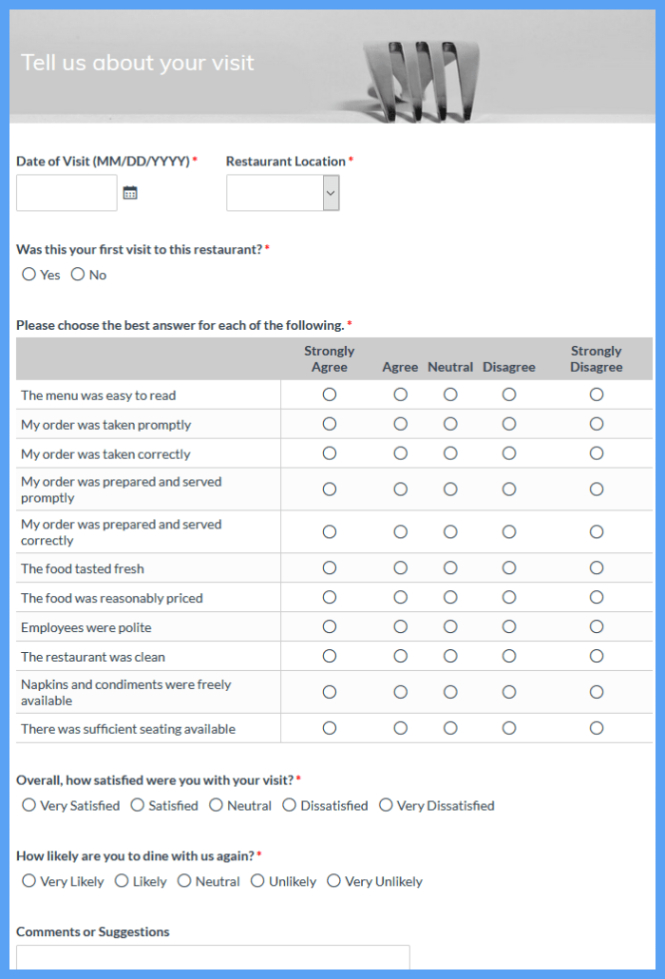 Printable Customer Food Feedback Form Template Doc