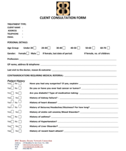 Printable Nutrition Consultation Form Template Excel Sample