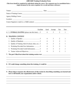 Printable Training Course Feedback Form Template Pdf Example