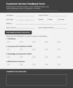 Professional Customer Service Feedback Form Template Excel Sample