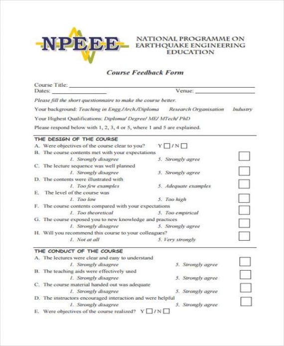 Professional Online Course Feedback Form Template Doc