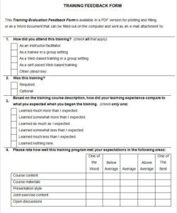 Training Course Feedback Form Template Excel