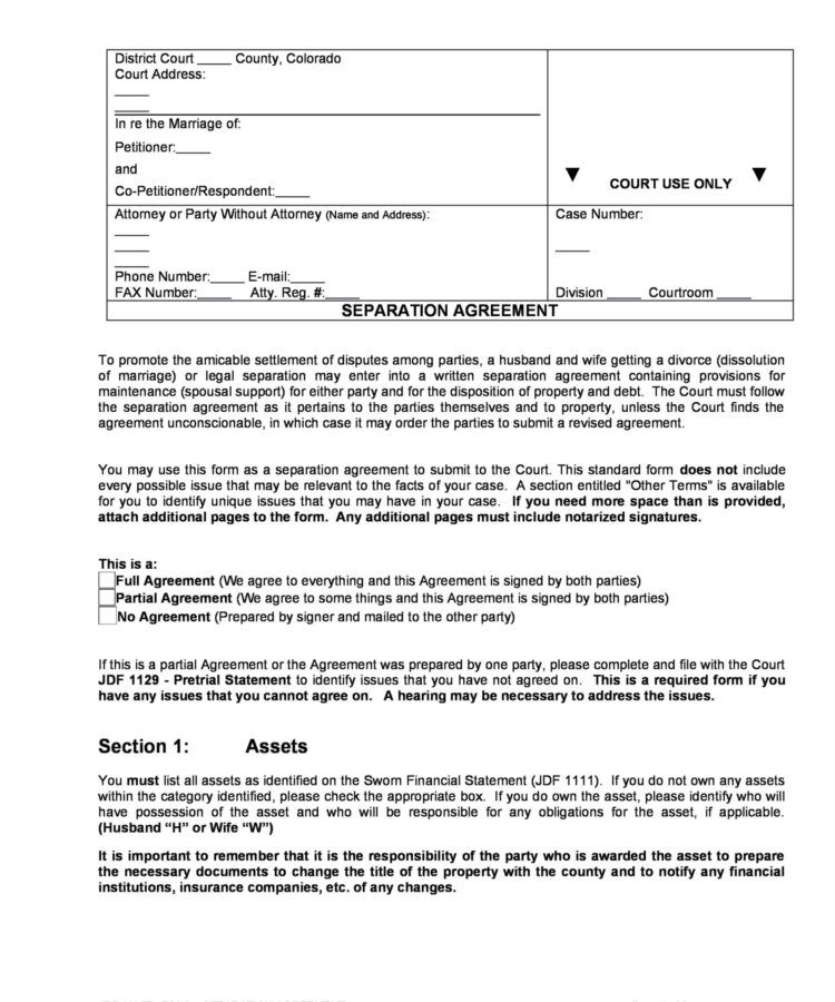 Separation And Property Settlement Agreement Template