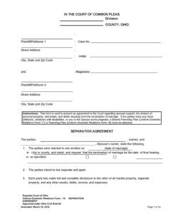 Blank Division Of Property Agreement Template Doc