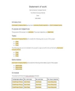 Blank Statement Of Work Agreement Template Word Sample