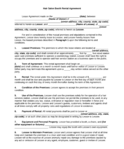 Custom Salon Booth Rental Agreement Template Word