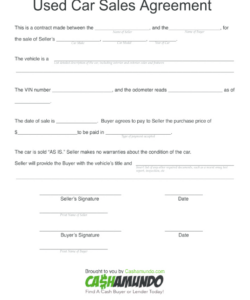 Editable Vehicle Purchase And Sale Agreement Template Pdf Sample