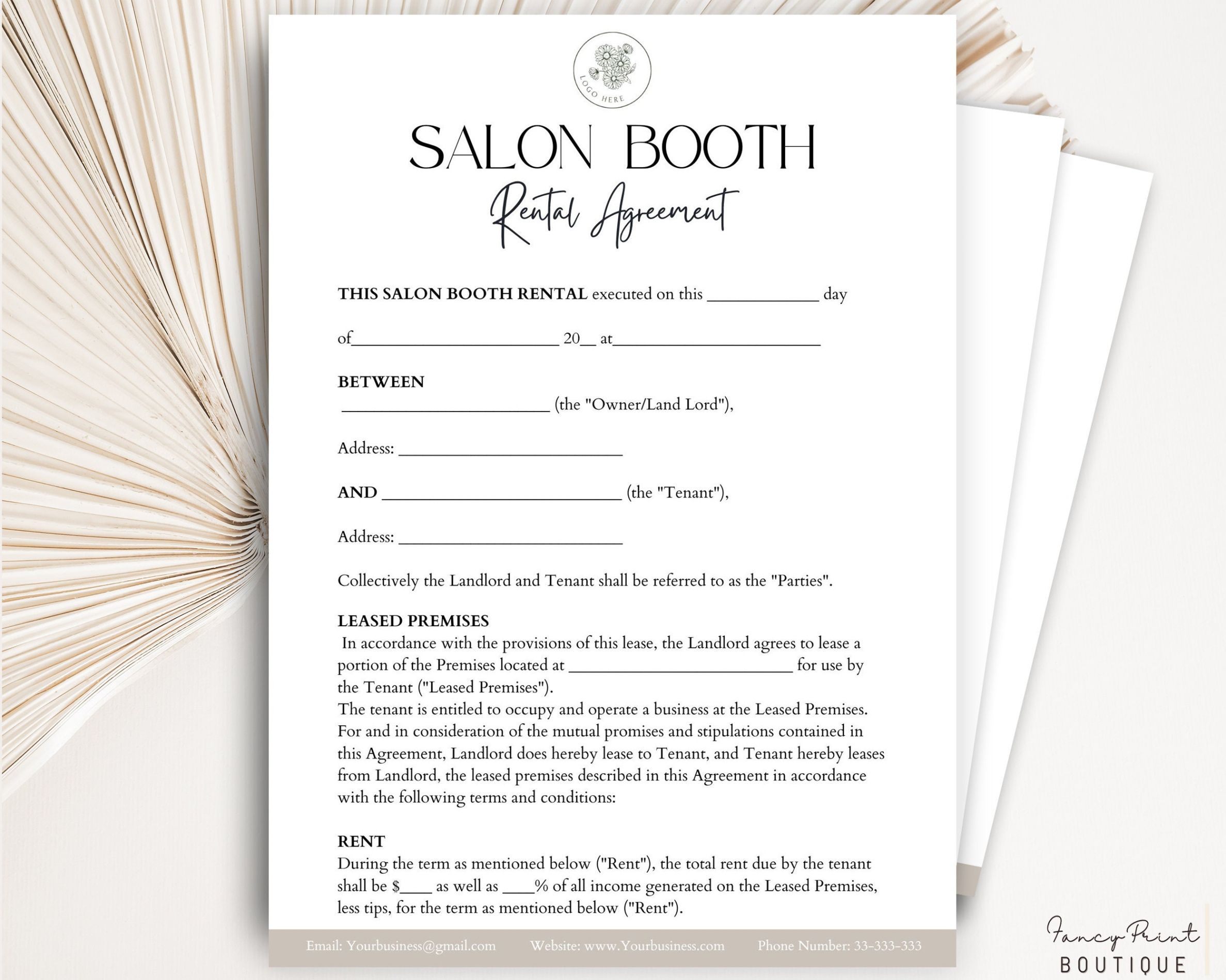 Free  Beauty Salon Booth Rental Agreement Template Doc Sample