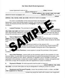 Free  Beauty Salon Booth Rental Agreement Template Excel