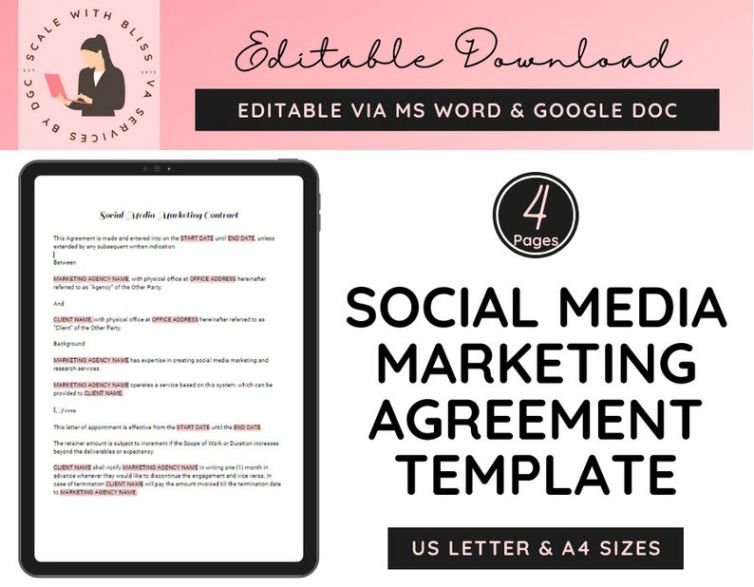 Free Blank Social Media Marketing Agreement Template Doc Sample