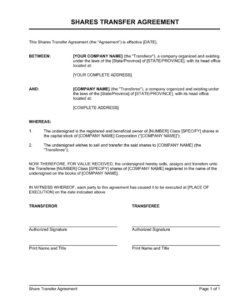 Free Custom Transfer Of Ownership Agreement Template Pdf