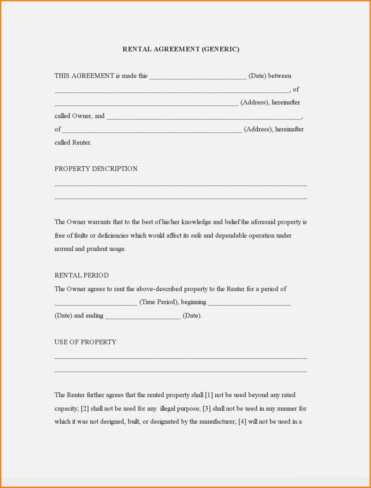 Free Editable Week To Week Rental Agreement Template Word Sample