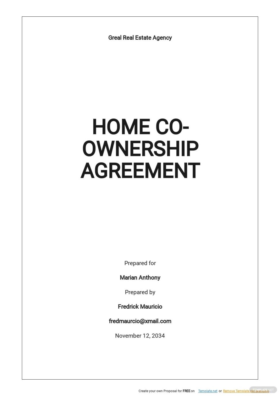 Free Printable Business Co Ownership Agreement Template