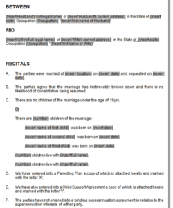 Free Printable Division Of Property Agreement Template  Sample