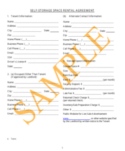 Free Printable Storage Space Rental Agreement Template Pdf Sample