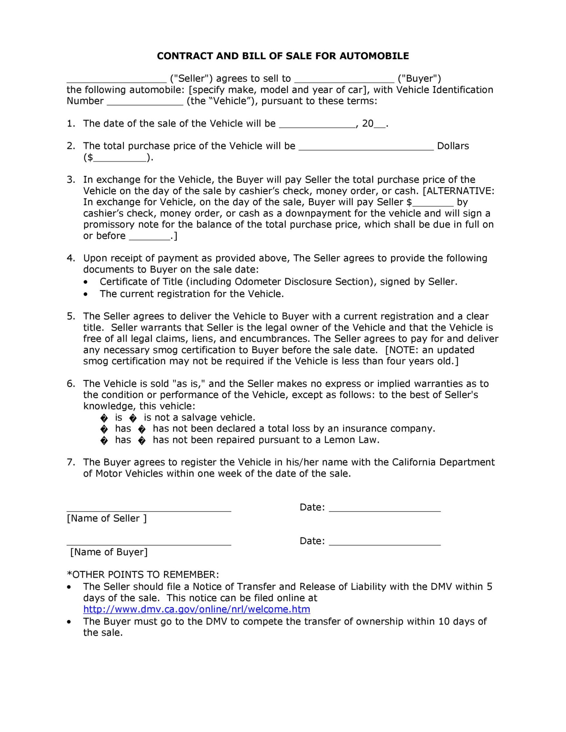 Free Printable Take Over Car Payments Agreement Template Doc Sample