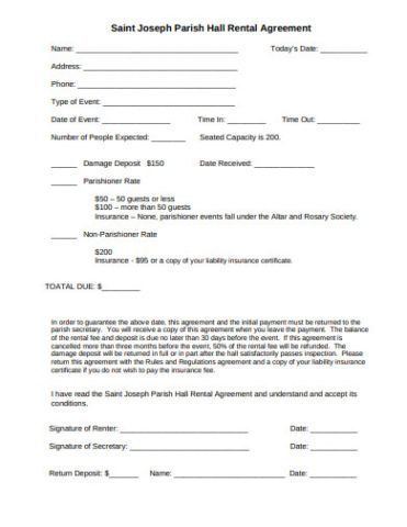 Printable Banquet Hall Rental Agreement Template Pdf