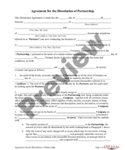 Printable Dissolution Of Partnership Agreement Template Pdf