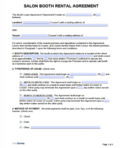 Printable Salon Booth Rental Agreement Template Excel Sample