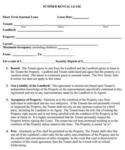 Short Rental Lease Agreement Template Doc Sample