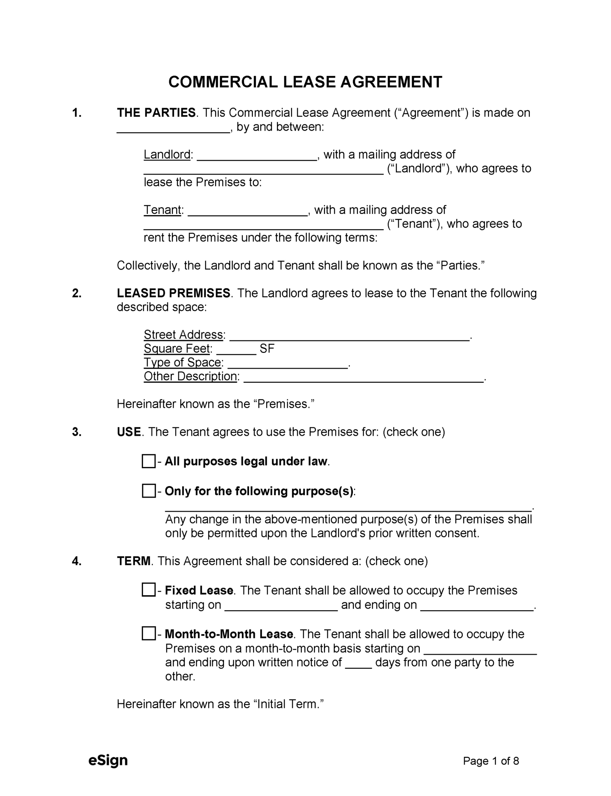 Short Rental Lease Agreement Template