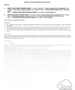 Unilateral Non Disclosure Agreement Template Excel