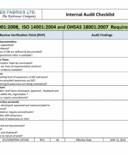 Blank Quality Audit Form Template Excel Sample