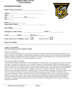 Blank Youth Football Registration Form Template