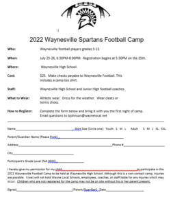Blank Youth Football Registration Form Template Pdf Sample