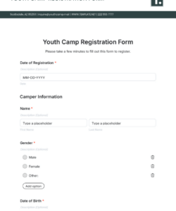 Editable Youth Sports Registration Form Template Doc Sample