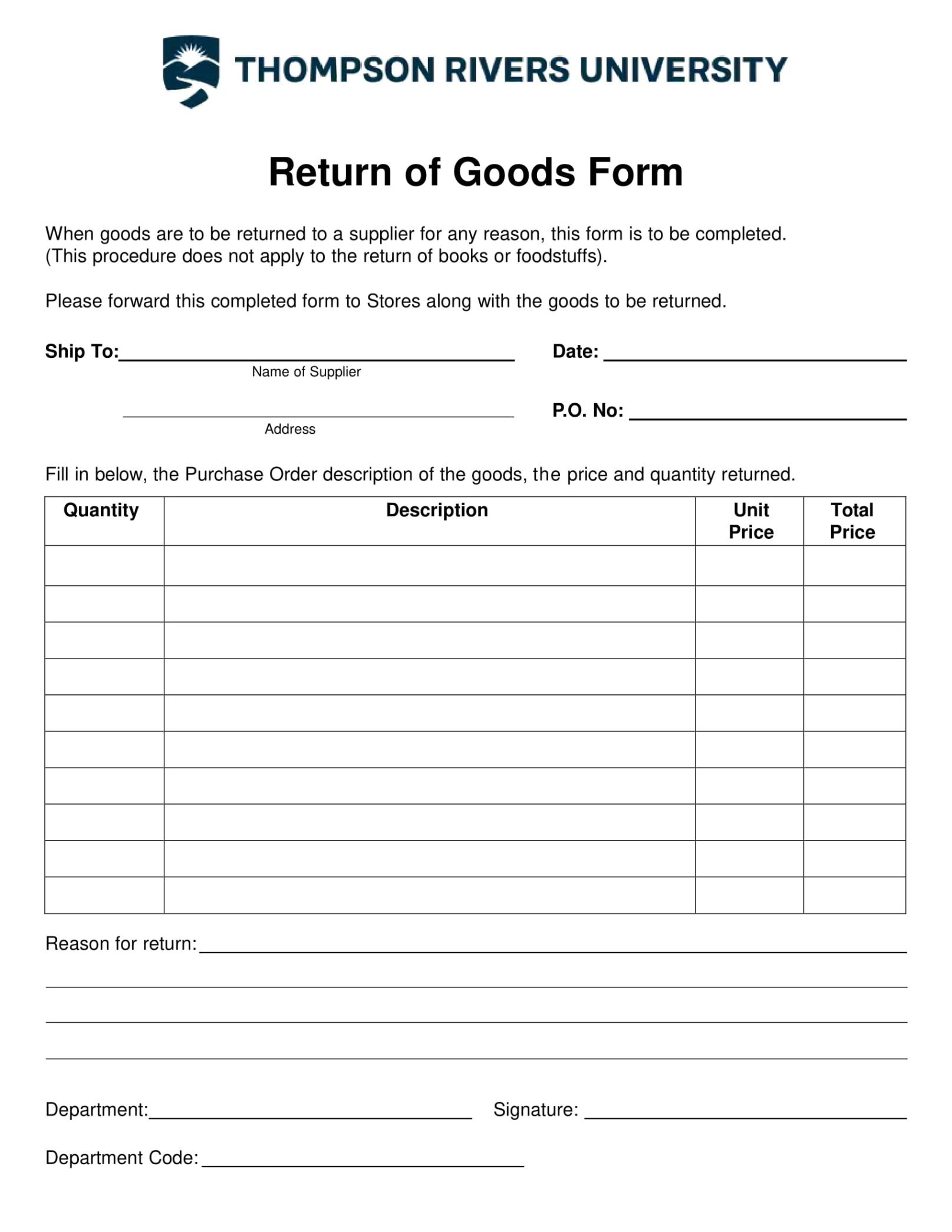 Free Blank Key Return Form Template Doc Sample